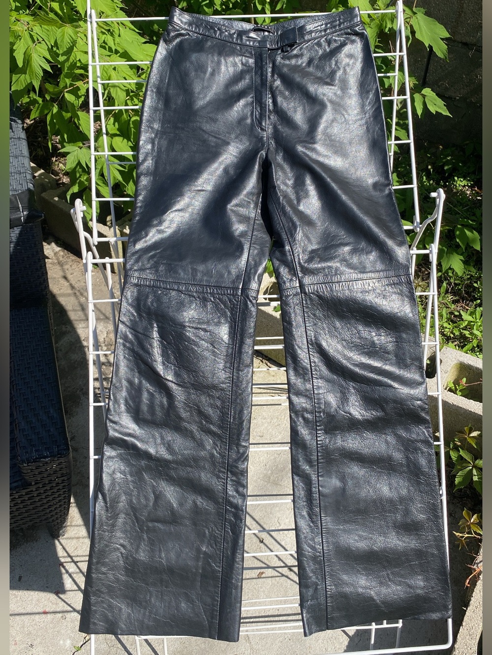 Vintage 90s Sisley Genuine Leather Wide Leg Pants Mid-Low Rise Black XS